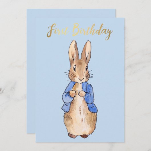 Peter the Rabbit Erster Geburtstag Einladung (Vorne/Hinten)