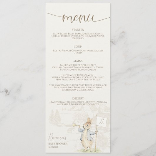 Peter the Rabbit etwas Sonnendusche Menükarte (Vorderseite)