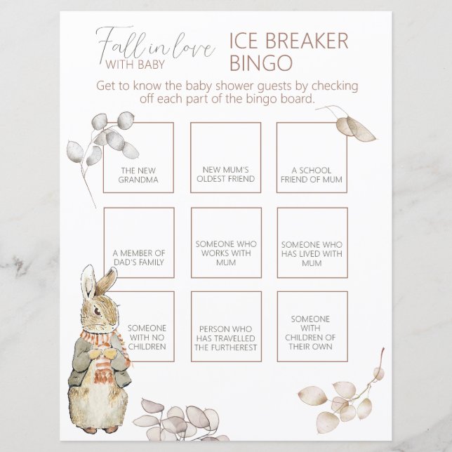 Peter the Rabbit Fall Baby Ice Breaker Bingo Spiel (Vorderseite)