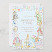 Peter the Rabbit First Blue Birthday Einladung (Vorderseite)