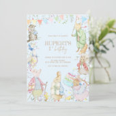 Peter the Rabbit First Blue Birthday Einladung (Stehend Vorderseite)