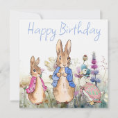 Peter the Rabbit Flopsy Jemima Happy Birthday Karte (Vorderseite)