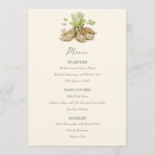 Peter the Rabbit Garden Baby Shower Menükarte (Vorderseite)