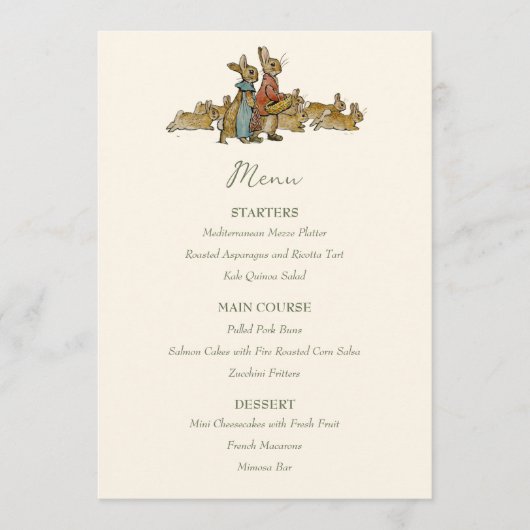 Peter the Rabbit Garden Baby Shower Menükarte (Vorderseite)