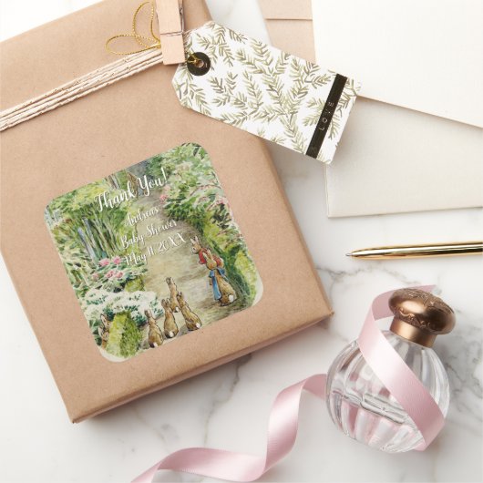 Peter the Rabbit Garden Baby Shower Quadratischer Aufkleber (Schenken)