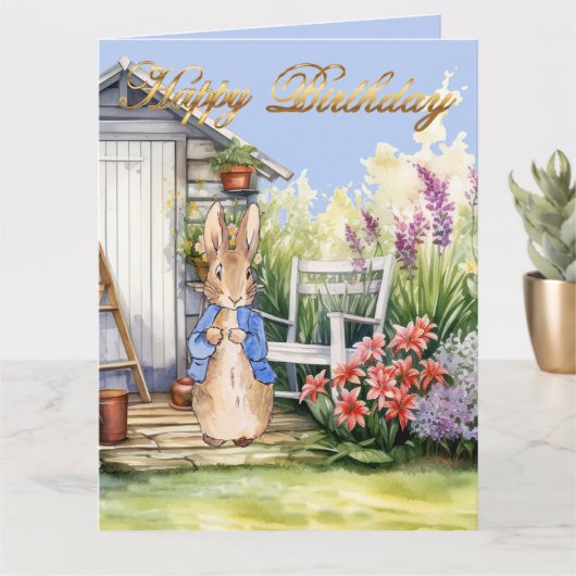 Peter the Rabbit Garden Shed Happy Birthday Karte (Kleine Pflanze)