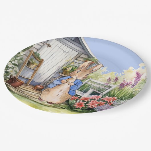 Peter the Rabbit Garden Shed Pappteller (Schrägansicht)