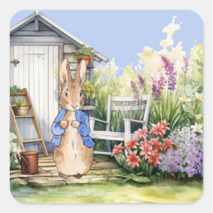 Peter the Rabbit Garden Shed Quadratischer Aufkleber