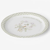 Peter the Rabbit Gingham Wappen Gender Baby Shower Pappteller (Schrägansicht)