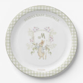 Peter the Rabbit Gingham Wappen Gender Baby Shower Pappteller (Vorderseite)
