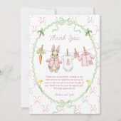 Peter the Rabbit Girl Clothesline Baby Shower Dankeskarte (Vorderseite)