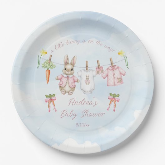 Peter the Rabbit Girl Clothesline Baby Shower  Pappteller (Vorderseite)