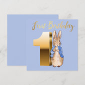 Peter the Rabbit Gold 1. Geburtstag Einladung (Vorne/Hinten)