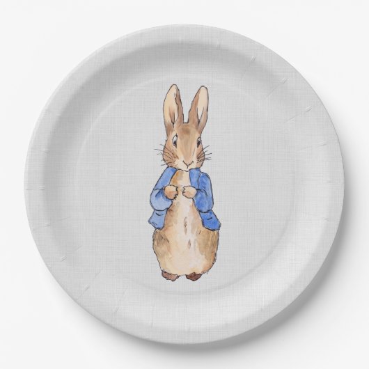 Peter the Rabbit graue Leinenstruktur Pappteller (Vorderseite)