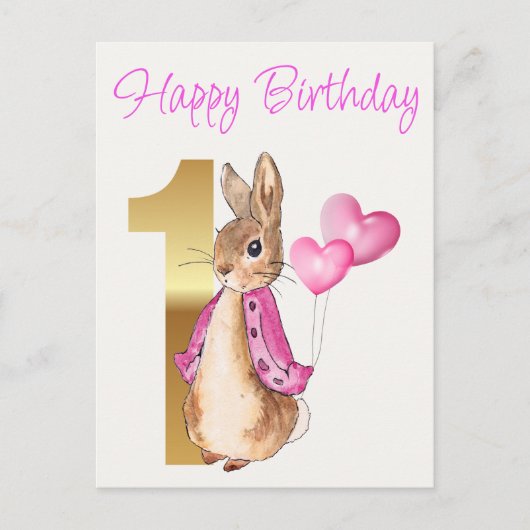 Peter the Rabbit Happy Erster Geburtstag Postkarte (Vorderseite)
