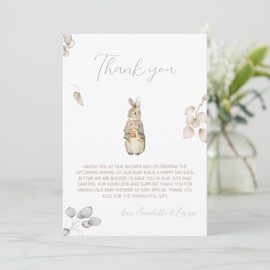 Peter the Rabbit Herbst Herbst Winter Baby Dusche Dankeskarte (Stehend Vorderseite)