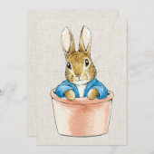 Peter the Rabbit in Pflanze Topf beige Leinenstruk Einladung (Vorne/Hinten)