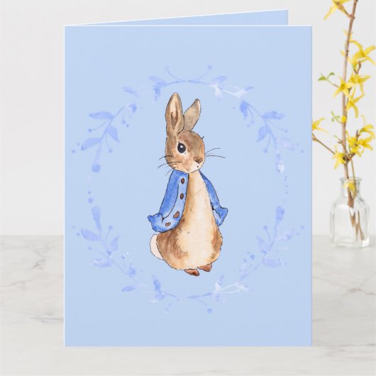 Peter the Rabbit mit Blue Leafy Wreath Card Karte (Gelbe Blume)