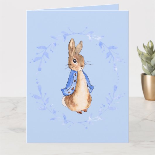 Peter the Rabbit mit Blue Leafy Wreath Card Karte (Kleine Pflanze)