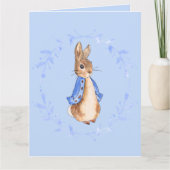 Peter the Rabbit mit Blue Leafy Wreath Card Karte (Vorderseite)