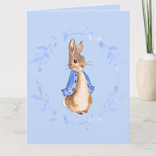 Peter the Rabbit mit Blue Leafy Wreath Card Karte (Vorderseite)