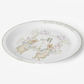 Peter the Rabbit Monogram Gender Twins Baby Dusche Pappteller (Schrägansicht)