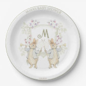 Peter the Rabbit Monogram Gender Twins Baby Dusche Pappteller (Vorderseite)