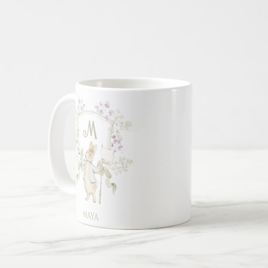 Peter the Rabbit Monogram Wappen Gender Baby Shoot Kaffeetasse (Vorderseite Links)
