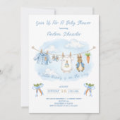 Peter the Rabbit Niedlich Clothesline Baby Shower Einladung (Vorderseite)
