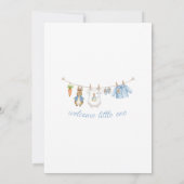 Peter the Rabbit Niedlich Clothesline Baby Shower Einladung (Rückseite)