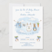 Peter the Rabbit Niedlich Clothesline Baby Shower Einladung (Vorderseite)