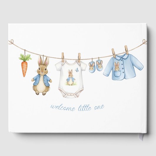 Peter the Rabbit Niedlich Clothesline Baby Shower Gästebuch (Rückseite)
