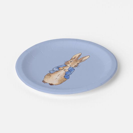 Peter the Rabbit on Blue Background Pappteller (Schrägansicht)
