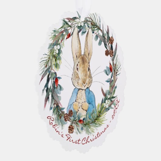 Peter the Rabbit Personalisiert Erste Weihnachten Ornament Karte (Rechts)