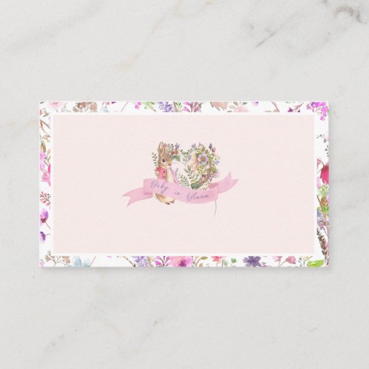 Peter the Rabbit Pink Floral Girl Baby Shower Begleitkarte (Rückseite)