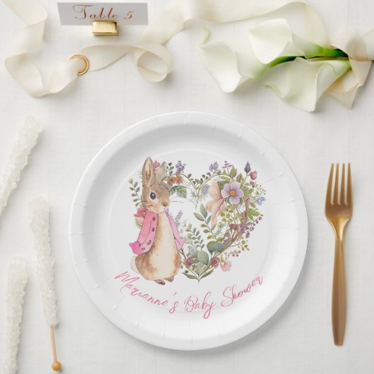 Peter the Rabbit Pink Floral Girl Baby Shower Pappteller (Hochzeit)