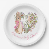 Peter the Rabbit Pink Floral Girl Baby Shower Pappteller (Vorderseite)