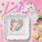 Peter the Rabbit Pink Floral Girl Baby Shower Pappteller (Party)