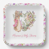 Peter the Rabbit Pink Floral Girl Baby Shower Pappteller (Vorderseite)