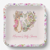 Peter the Rabbit Pink Floral Girl Baby Shower Pappteller (Vorderseite)