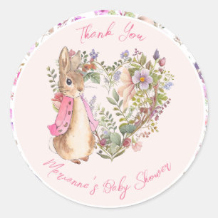 Peter the Rabbit Pink Floral Girl Baby Shower Runder Aufkleber