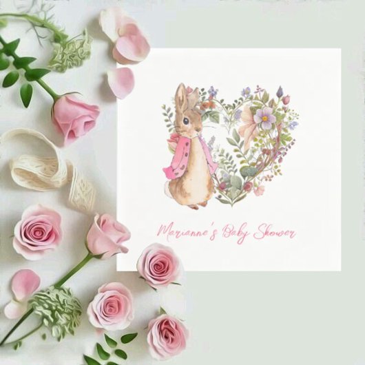 Peter the Rabbit Pink Floral Girl Baby Shower Serviette
