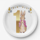 Peter the Rabbit Pink Jacket Erster Geburtstag Pappteller (Vorderseite)