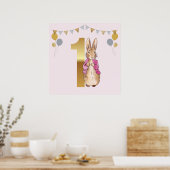 Peter the Rabbit Pink Jacket Erster Geburtstag Poster (Küche)
