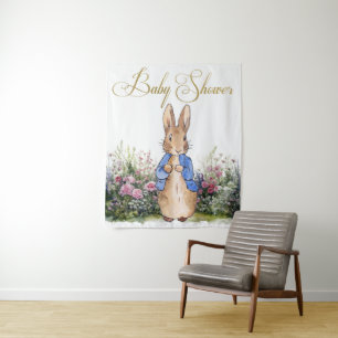 Peter the Rabbit seine Gartendusche Hintergrund Wandteppich