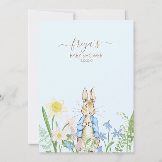 Peter the Rabbit Spring Blooms Blue Baby Dusche Dankeskarte (Rückseite)