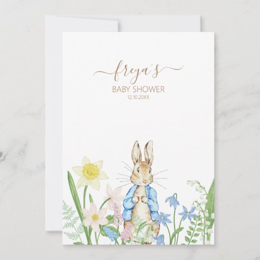 Peter the Rabbit Spring Blooms Blue Baby Dusche Dankeskarte (Rückseite)