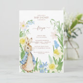 Peter the Rabbit Spring Blooms Blue Baby Dusche Einladung (Stehend Vorderseite)