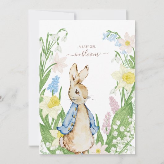 Peter the Rabbit Spring Blooms Blue Baby Dusche Einladung (Rückseite)