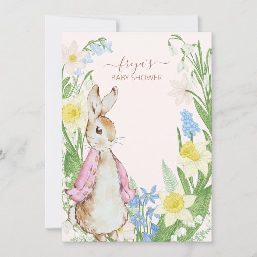 Peter the Rabbit Spring Blooms Pink Baby Dusche Einladung (Vorderseite)